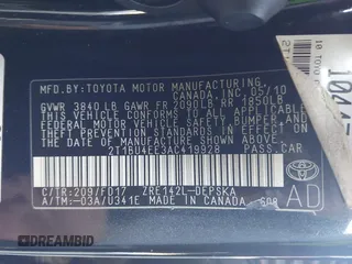 2010 Toyota Corolla with VIN 2T1BU4EE3AC419928, listed as a IAAI auction lot 41976564 with 143,075 mi miles. Bid and sale history available at carsss.com. Image 9.