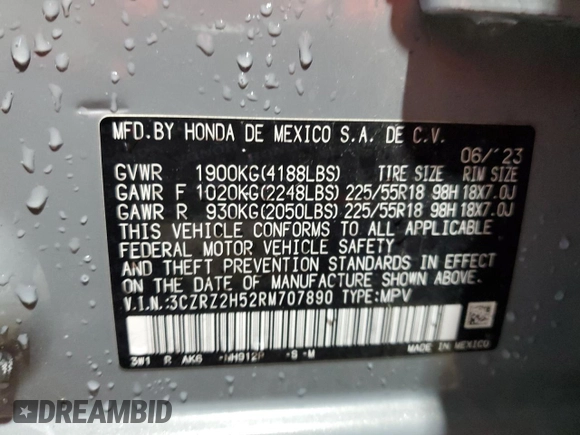 2024 Honda HR-V Sport z VIN 3CZRZ2H52RM707890, wystawiony jako Copart lot #56844355 z przebiegiem 17 432 mil mil oraz Szkoda całkowita • Salvage title. Historia ofert i sprzedaży dostępna na DreamBid. Obrazek 13.