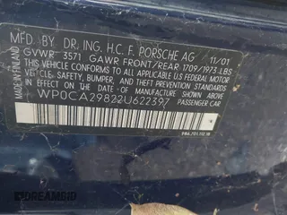 2002 Porsche Boxster z VIN WP0CA29822U622397, wystawiony jako IAAI lot #42368183 z przebiegiem 189 696 mil mil oraz . Historia ofert i sprzedaży dostępna na DreamBid. Obrazek 9.