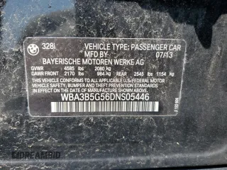2013 BMW 3 Series 328i xDrive with VIN WBA3B5G56DNS05446, listed as a Copart auction lot 61979475 with 102,674 mi miles and Salvage title. Bid and sale history available at DreamBid. Image 12.