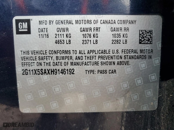 2017 Chevrolet Impala LS with VIN 2G11X5SAXH9146192, listed as a Copart auction lot 85308864 with 168,036 mi miles and Clean Title. Bid and sale history available at carsss.com. Image 12.
