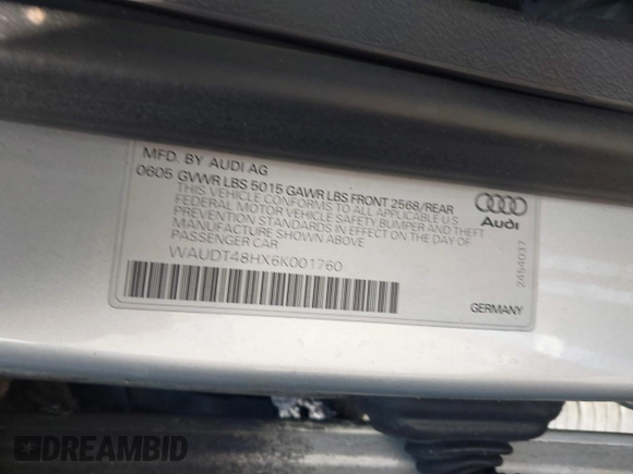 2006 Audi A4 3.0L with VIN WAUDT48HX6K001760, listed as a IAAI auction lot 41803059 with 1 mi miles. Bid and sale history available at carsss.com. Image 9.