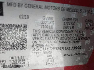 2019 Chevrolet Silverado 1500 LT with VIN 3GCUYDED4KG133999, listed as a IAAI auction lot 41691689 with 88,476 mi miles. Bid and sale history available at carsss.com. Image 9.