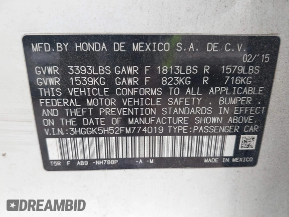 2015 Honda Fit LX with VIN 3HGGK5H52FM774019, listed as a IAAI auction lot 42614477 with 270,129 mi miles and . Bid and sale history available at DreamBid. Image 9.