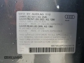 2013 Audi Q5 Prestige z VIN WA1WGAFP2DA038579, wystawiony jako Copart lot #55806595 z przebiegiem 162 757 mil mil oraz Szkoda całkowita • Salvage title. Historia ofert i sprzedaży dostępna na DreamBid. Obrazek 14.