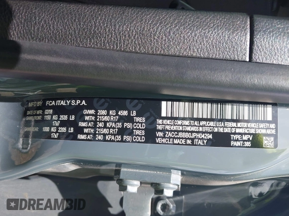 2018 Jeep Renegade Latitude with VIN ZACCJBBB0JPH04294, listed as a IAAI auction lot 42364489 with 78,933 mi miles and . Bid and sale history available at DreamBid. Image 9.