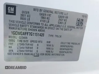 2016 Chevrolet Express Cargo Van with VIN 1GCWGAFF7G1151428, listed as a IAAI auction lot 41849380 with 124,553 mi miles. Bid and sale history available at carsss.com. Image 9.