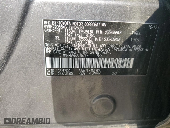 2018 Toyota RAV4 SE with VIN JTMNFREV6JJ157671, listed as a Copart auction lot 55476875 with 93,749 mi miles and Salvage title. Bid and sale history available at DreamBid. Image 13.