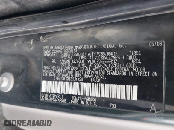 2006 Toyota Tundra SR5 with VIN 5TBET34136S534450, listed as a IAAI auction lot 41235423 with 225,474 mi miles. Bid and sale history available at carsss.com. Image 9.