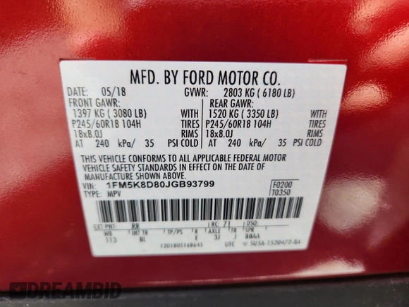 2018 Ford Explorer XLT with VIN 1FM5K8D80JGB93799, listed as a Copart auction lot 62844085 with 87,084 mi miles and Salvage title. Bid and sale history available at DreamBid. Image 14.
