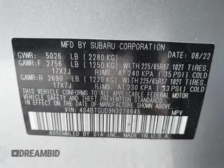 2022 Subaru Outback Wilderness z VIN 4S4BTGUD9N3278645, wystawiony jako IAAI lot #42563050 z przebiegiem 73 908 mil mil oraz . Historia ofert i sprzedaży dostępna na DreamBid. Obrazek 9.
