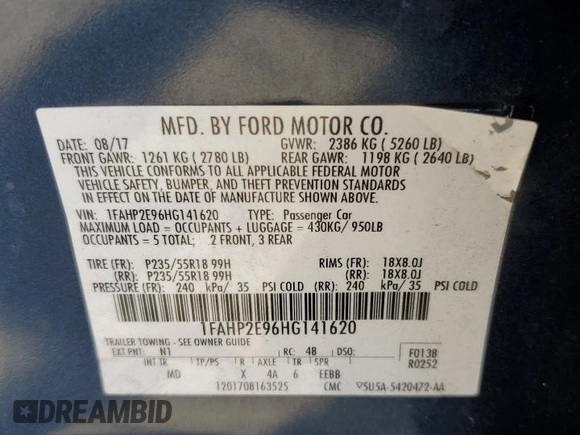 2017 Ford Taurus SEL with VIN 1FAHP2E96HG141620, listed as a Copart auction lot 70136684 with 146,284 mi miles and Salvage title. Bid and sale history available at DreamBid. Image 14.