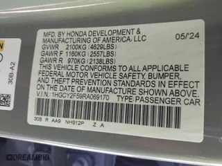 2024 Honda Accord Hybrid Sport with VIN 1HGCY2F59RA069170, listed as a IAAI auction lot 41802278 with 5,417 mi miles. Bid and sale history available at carsss.com. Image 9.