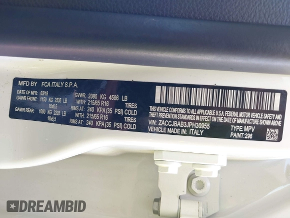 2018 Jeep Renegade Sport with VIN ZACCJBAB3JPH30955, listed as a IAAI auction lot 42332330 with 146,759 mi miles and . Bid and sale history available at DreamBid. Image 9.