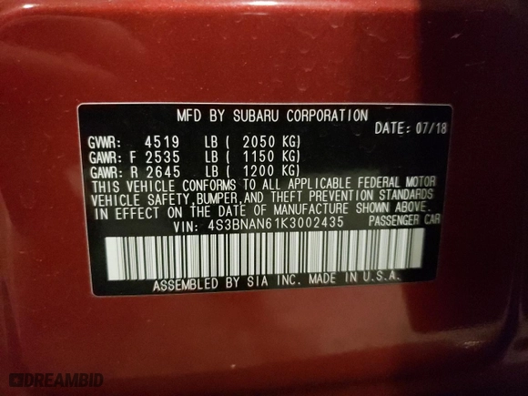 2019 Subaru Legacy Limited with VIN 4S3BNAN61K3002435, listed as a Copart auction lot 50389155 with 7,423 mi miles and Salvage Title. Bid and sale history available at carsss.com. Image 12.