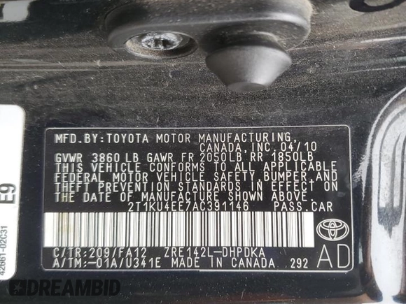 2010 Toyota Matrix с VIN 2T1KU4EE7AC391146, выставлен на аукционе Copart как лот 65963235 с пробегом 136 959 миль миль и Чистый • Clean title. История ставок и продаж доступна на DreamBid. Изображение 13.