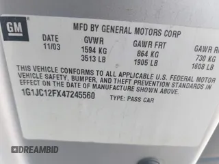 2004 Chevrolet Cavalier with VIN 1G1JC12FX47245560, listed as a IAAI auction lot 42506716 with 210,997 mi miles and . Bid and sale history available at DreamBid. Image 9.