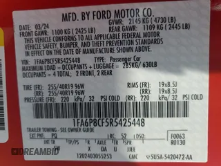 2024 Ford Mustang GT with VIN 1FA6P8CF5R5425448, listed as a Copart auction lot 55975225 with 9,391 mi miles and Salvage title. Bid and sale history available at DreamBid. Image 12.