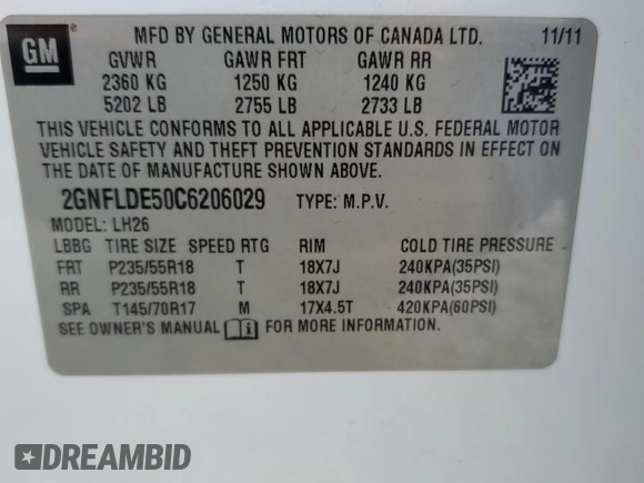 2012 Chevrolet Equinox 1LT z VIN 2GNFLDE50C6206029, wystawiony jako Copart lot #50132705 z przebiegiem 129 786 mil mil oraz Szkoda całkowita • Salvage title. Historia ofert i sprzedaży dostępna na DreamBid. Obrazek 13.