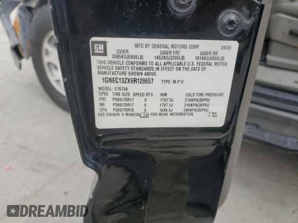 2006 Chevrolet Tahoe LT with VIN 1GNEC13ZX6R128657, listed as a Copart auction lot 46230325 with 272,760 mi miles and Salvage Title. Bid and sale history available at carsss.com. Image 13.