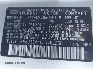 2018 Hyundai Tucson SEL with VIN KM8J3CA48JU762268, listed as a IAAI auction lot 41304445 with 71,958 mi miles and . Bid and sale history available at DreamBid. Image 9.