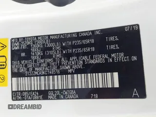 2019 Lexus RX 350 with VIN 2T2ZZMCA9KC148516, listed as a IAAI auction lot 42117972 with 57,224 mi miles and . Bid and sale history available at DreamBid. Image 9.