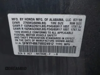 2009 Honda Pilot EX-L with VIN 5FNYF48679B024912, listed as a IAAI auction lot 41137972 with 286,469 mi miles and . Bid and sale history available at carsss.com. Image 9.