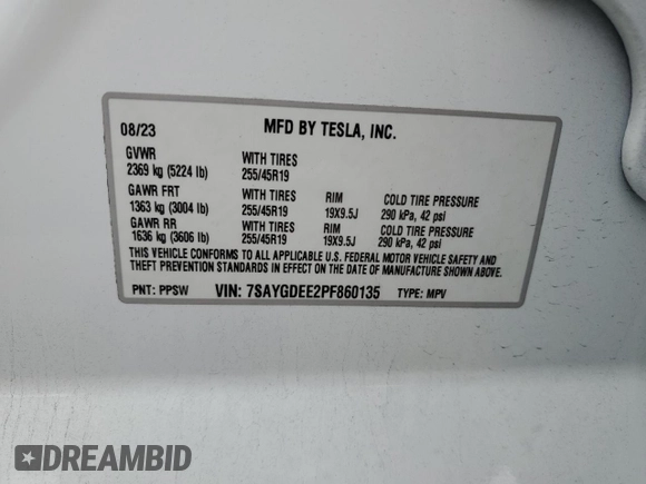 2023 Tesla Model Y Long Range with VIN 7SAYGDEE2PF860135, listed as a Copart auction lot 50380975 with 25,334 mi miles and Salvage Title. Bid and sale history available at DreamBid. Image 12.