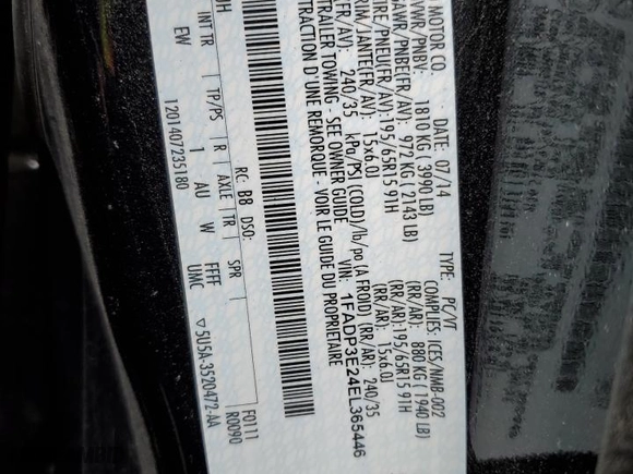 2014 Ford Focus S with VIN 1FADP3E24EL365446, listed as a Copart auction lot 52715445 with 83,147 mi miles and Clean Title. Bid and sale history available at carsss.com. Image 12.