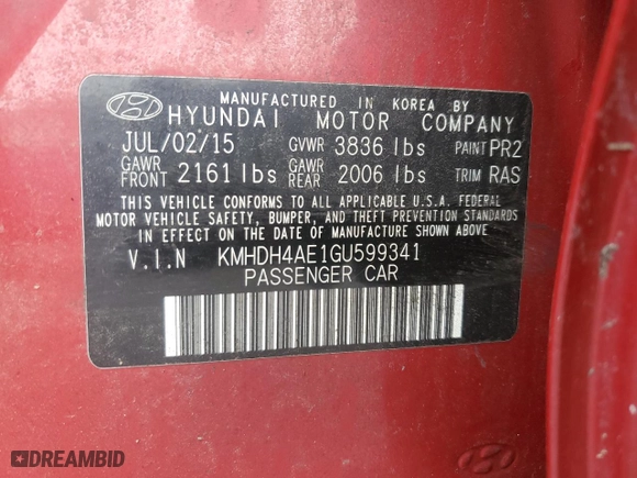 2016 Hyundai Elantra SE with VIN KMHDH4AE1GU599341, listed as a Copart auction lot 48620145 with 182,113 mi miles and Clean Title. Bid and sale history available at carsss.com. Image 12.