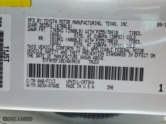2014 Toyota Tundra 2WD Truck SR with VIN 5TFRM5F10EX069018, listed as a Copart auction lot 50649815 with 88,099 mi miles and Salvage Title. Bid and sale history available at carsss.com. Image 12.