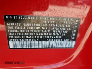 2015 Volkswagen Jetta SE z VIN 3VWD07AJ2FM352677, wystawiony jako Copart lot #47873795 z przebiegiem Nie podano mil oraz Szkoda całkowita • Salvage title. Historia ofert i sprzedaży dostępna na DreamBid. Obrazek 14.