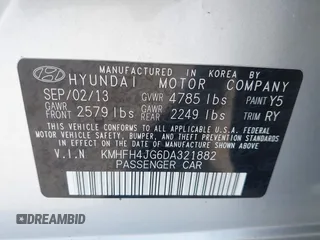 2013 Hyundai Azera z VIN KMHFH4JG6DA321882, wystawiony jako IAAI lot #42351891 z przebiegiem 59 690 mil mil oraz . Historia ofert i sprzedaży dostępna na DreamBid. Obrazek 9.