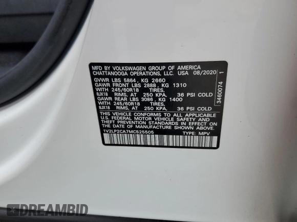 2021 Volkswagen Atlas SE с VIN 1V2LP2CA7MC525505, выставлен на аукционе Copart как лот 57610555 с пробегом 58 024 миль миль и Списание • Salvage title. История ставок и продаж доступна на DreamBid. Изображение 13.