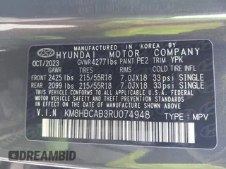 2024 Hyundai Kona SEL with VIN KM8HBCAB3RU074948, listed as a IAAI auction lot 41822290 with 8,788 mi miles. Bid and sale history available at carsss.com. Image 9.