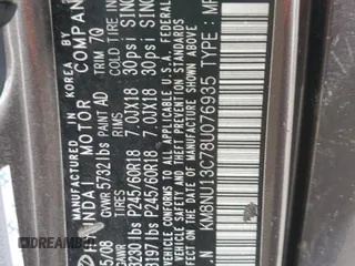2008 Hyundai Veracruz GLS с VIN KM8NU13C78U076935, выставлен на аукционе Copart как лот 52020475 с пробегом 292 316 миль миль и Списание • Salvage title. История ставок и продаж доступна на DreamBid. Изображение 15.
