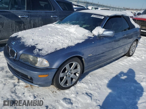 2003 BMW 3 Series 325Ci with VIN WBABS33453PG89032, listed as a Copart auction lot 87590865 with 118,107 mi miles and Salvage Title. Bid and sale history available at carsss.com. Image 1.