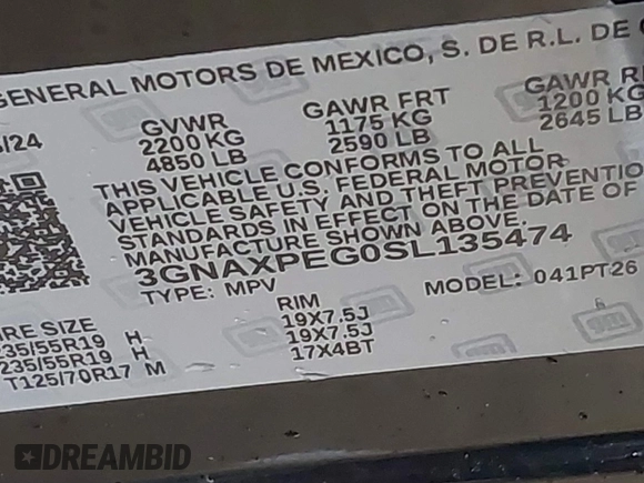 2025 Chevrolet Equinox AWD LT with VIN 3GNAXPEG0SL135474, listed as a IAAI auction lot 41656451 with 2,242 mi miles. Bid and sale history available at carsss.com. Image 9.