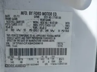 2011 Ford F-150 XL with VIN 1FTFW1CFXBKD59815, listed as a IAAI auction lot 41862767 with 256,177 mi miles. Bid and sale history available at carsss.com. Image 9.