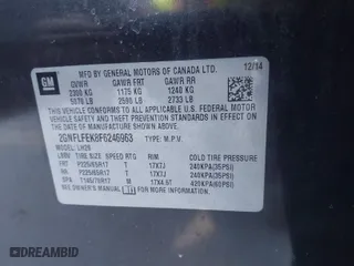 2015 Chevrolet Equinox LT with VIN 2GNFLFEK8F6246963, listed as a IAAI auction lot 41691973 with 195,026 mi miles. Bid and sale history available at carsss.com. Image 9.
