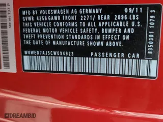 2012 Volkswagen GTI PZEV with VIN WVWED7AJ5CW094923, listed as a Copart auction lot 68179984 with 155,929 mi miles and Salvage Title. Bid and sale history available at carsss.com. Image 12.