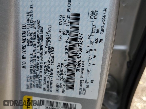 2016 Ford Fusion SE with VIN 3FA6P0H79GR233477, listed as a Copart auction lot 51338865 with 232,476 mi miles and Salvage Title. Bid and sale history available at carsss.com. Image 12.