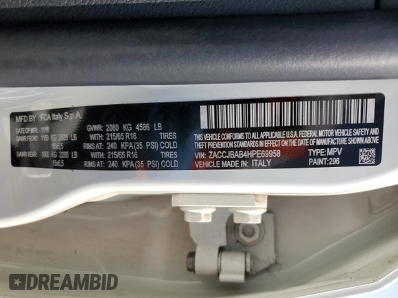 2017 Jeep Renegade Sport with VIN ZACCJBAB4HPE69958, listed as a Copart auction lot 55255765 with 176,239 mi miles and Clean Title. Bid and sale history available at carsss.com. Image 12.