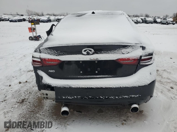 2019 Infiniti Q50 3.0t LUXE with VIN JN1EV7AR1KM590110, listed as a Copart auction lot 45049675 with 0 mi miles and Salvage Title. Bid and sale history available at carsss.com. Image 6.
