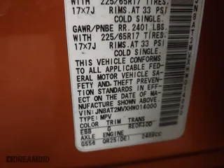 2017 Nissan Rogue SL with VIN JN8AT2MVXHW014000, listed as a IAAI auction lot 41836611 with 152,112 mi miles. Bid and sale history available at carsss.com. Image 9.