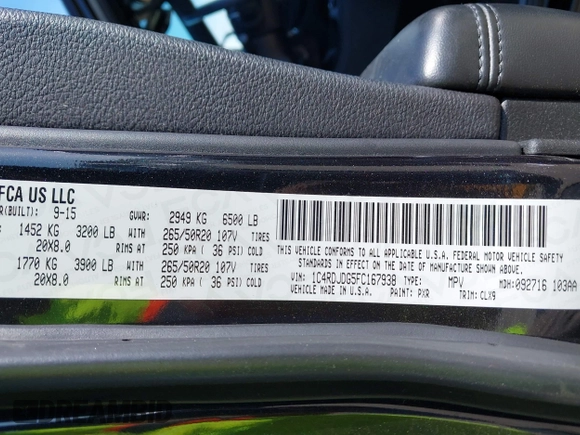 2015 Dodge Durango Limited with VIN 1C4RDJDG5FC167938, listed as a IAAI auction lot 42549011 with 119,455 mi miles and . Bid and sale history available at DreamBid. Image 9.