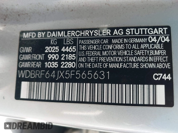 2005 Mercedes-Benz C 320 с VIN WDBRF64JX5F565631, выставлен на аукционе IAAI как лот 41416724 с пробегом 154 981 миль миль и . История ставок и продаж доступна на DreamBid. Изображение 9.
