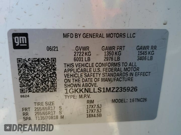 2021 GMC Acadia AT4 with VIN 1GKKNLLS1MZ235926, listed as a Copart auction lot 45810655 with 65,019 mi miles and Salvage Title. Bid and sale history available at carsss.com. Image 13.