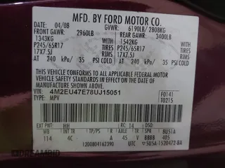 2008 Mercury Mountaineer с VIN 4M2EU47E78UJ15051, выставлен на аукционе IAAI как лот 42097054 с пробегом 158 546 миль миль и . История ставок и продаж доступна на DreamBid. Изображение 9.
