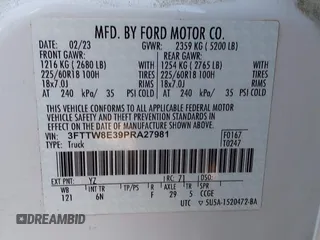 2023 Ford Maverick XL с VIN 3FTTW8E39PRA27981, выставлен на аукционе IAAI как лот 41956050 с пробегом Не указан миль и . История ставок и продаж доступна на DreamBid. Изображение 9.